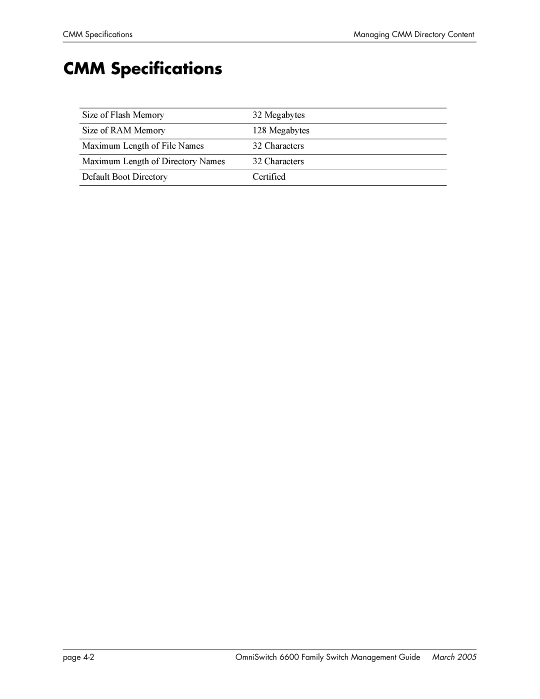 Alcatel Carrier Internetworking Solutions omniswitch manual CMM Specifications 