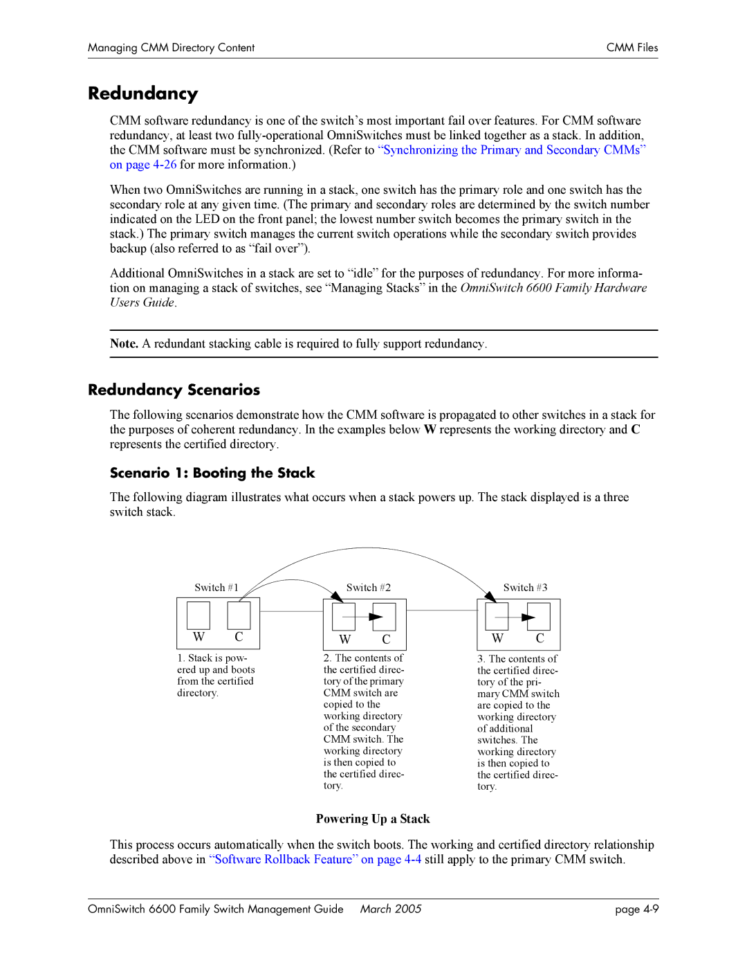 Alcatel Carrier Internetworking Solutions omniswitch manual Redundancy Scenarios, Scenario 1 Booting the Stack 