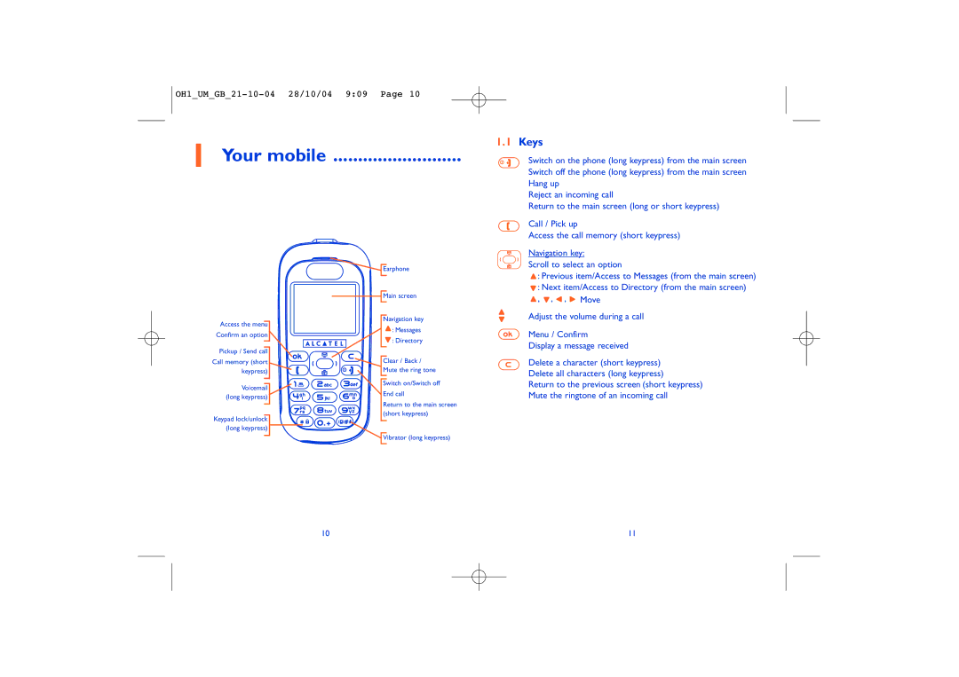 Alcatel Carrier Internetworking Solutions Onetouch 155, Onetouch 156 technical specifications Your mobile, Keys 