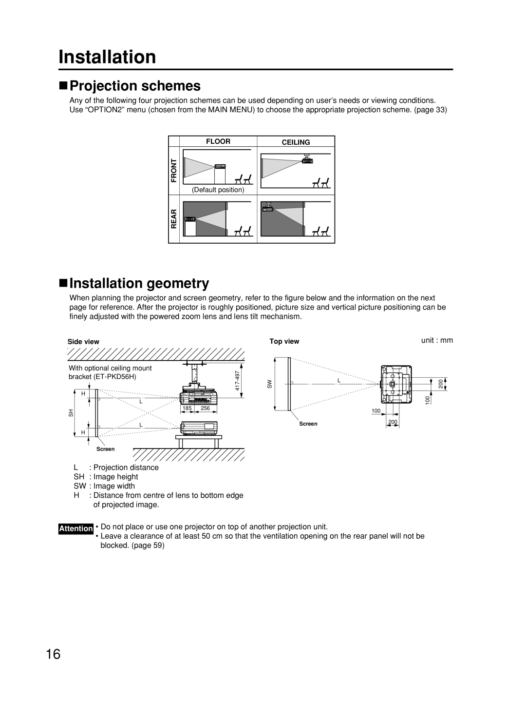 Alcatel Carrier Internetworking Solutions TQBJ0223 manual Projection schemes, Installation geometry, Unit mm 