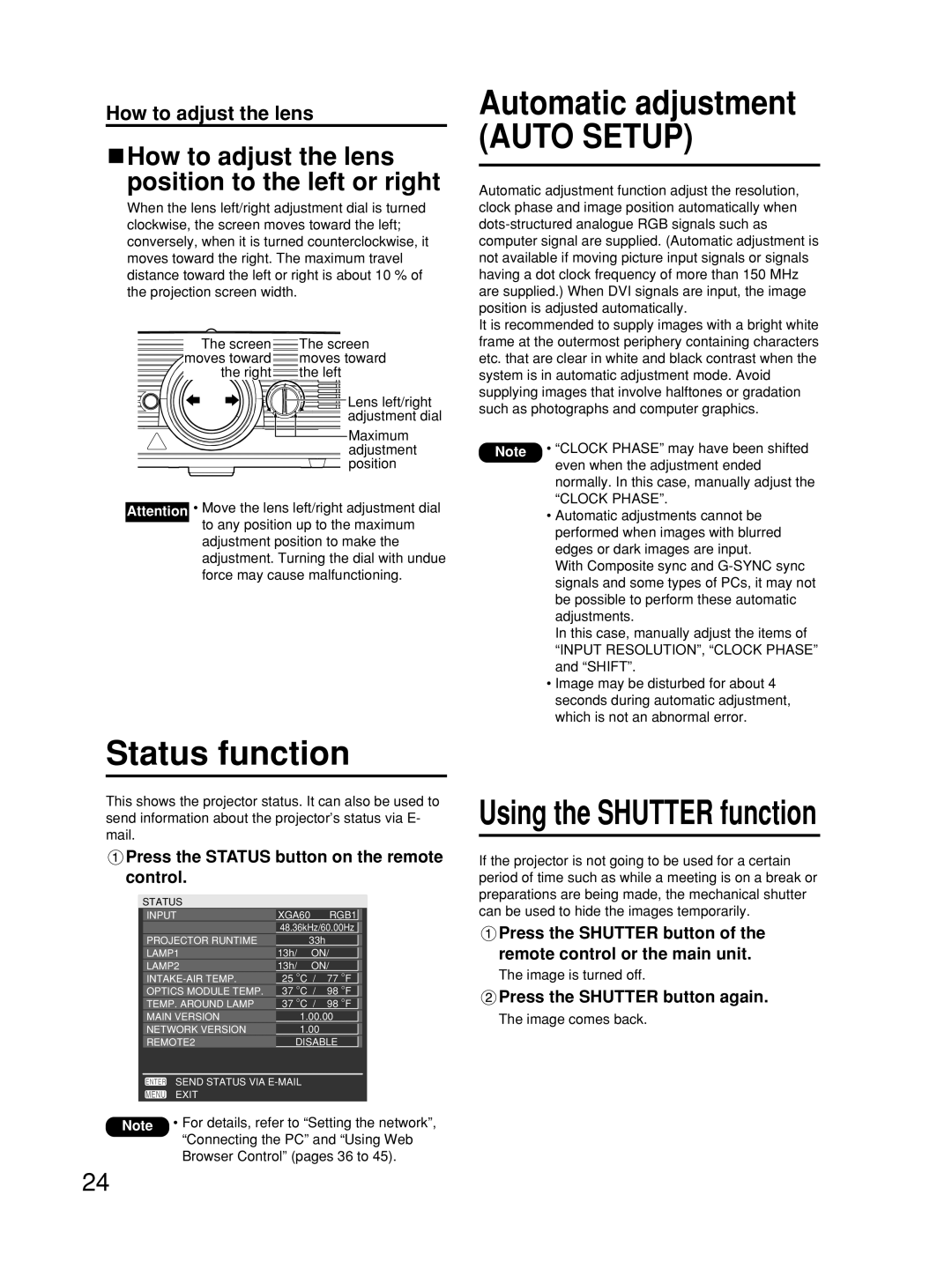 Alcatel Carrier Internetworking Solutions TQBJ0223 Status function, Automatic adjustment, Press the Shutter button again 