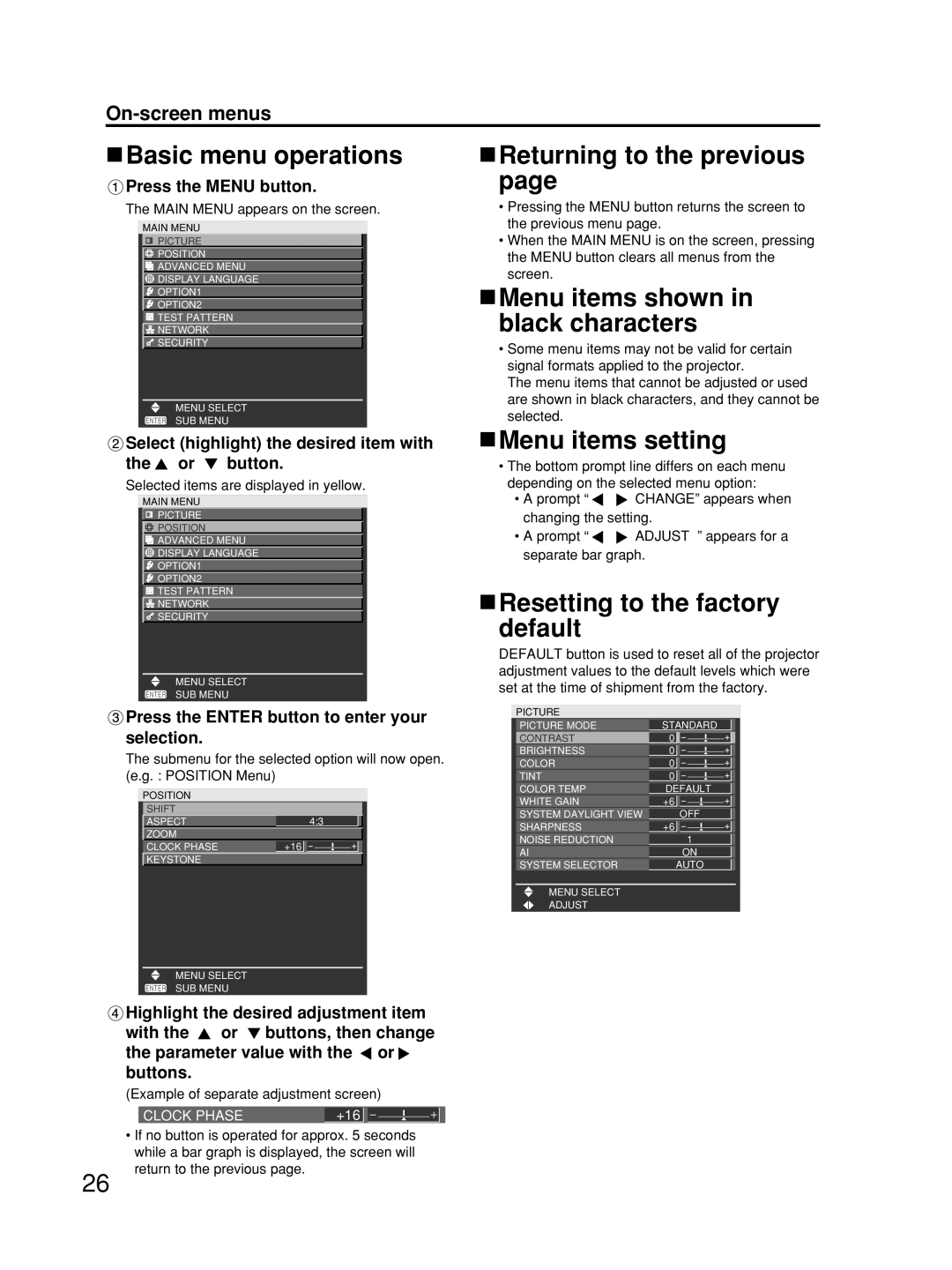 Alcatel Carrier Internetworking Solutions TQBJ0223 Basic menu operations, Returning to the previous, Menu items setting 