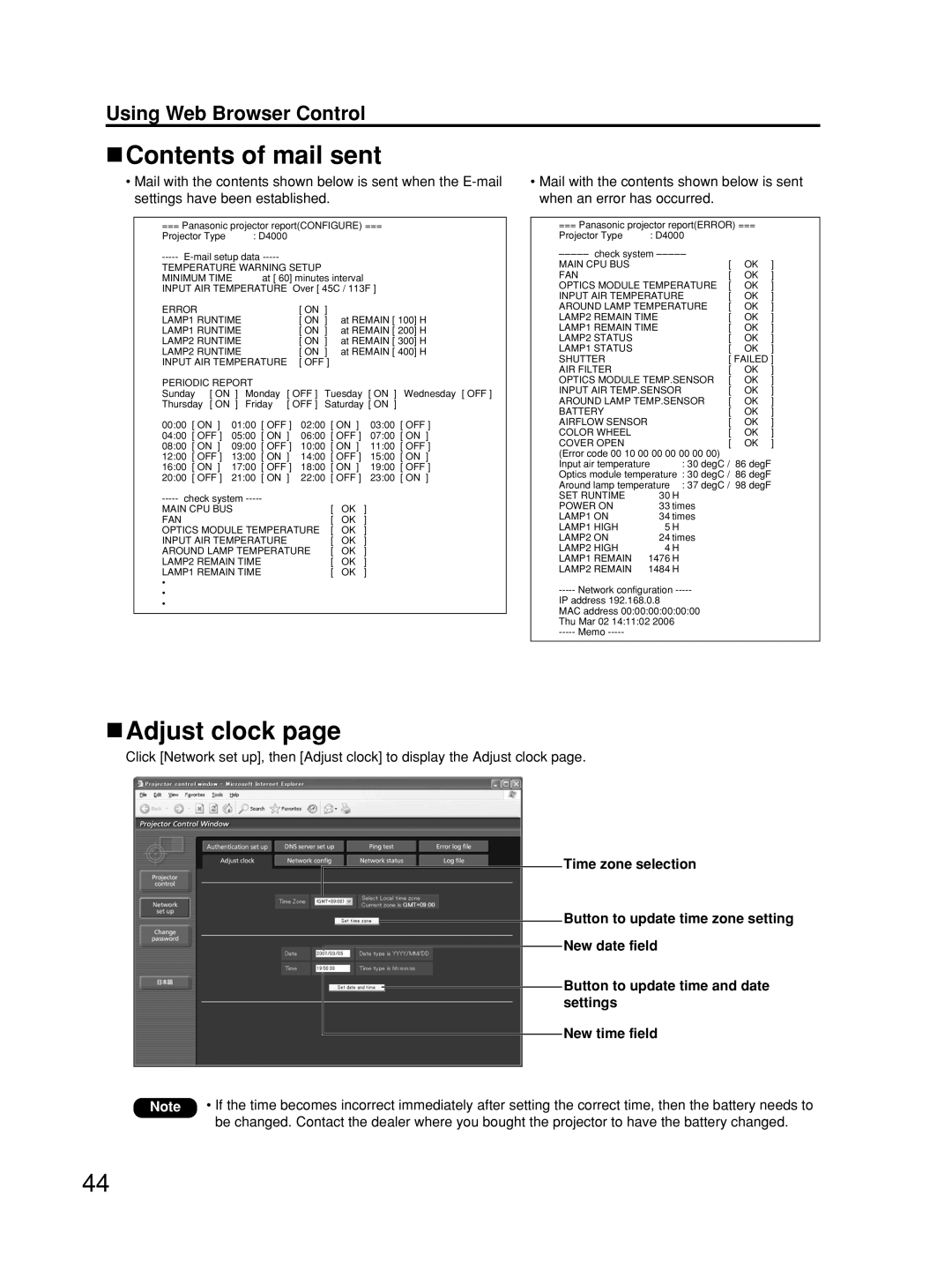 Alcatel Carrier Internetworking Solutions TQBJ0223 manual Contents of mail sent, Adjust clock 