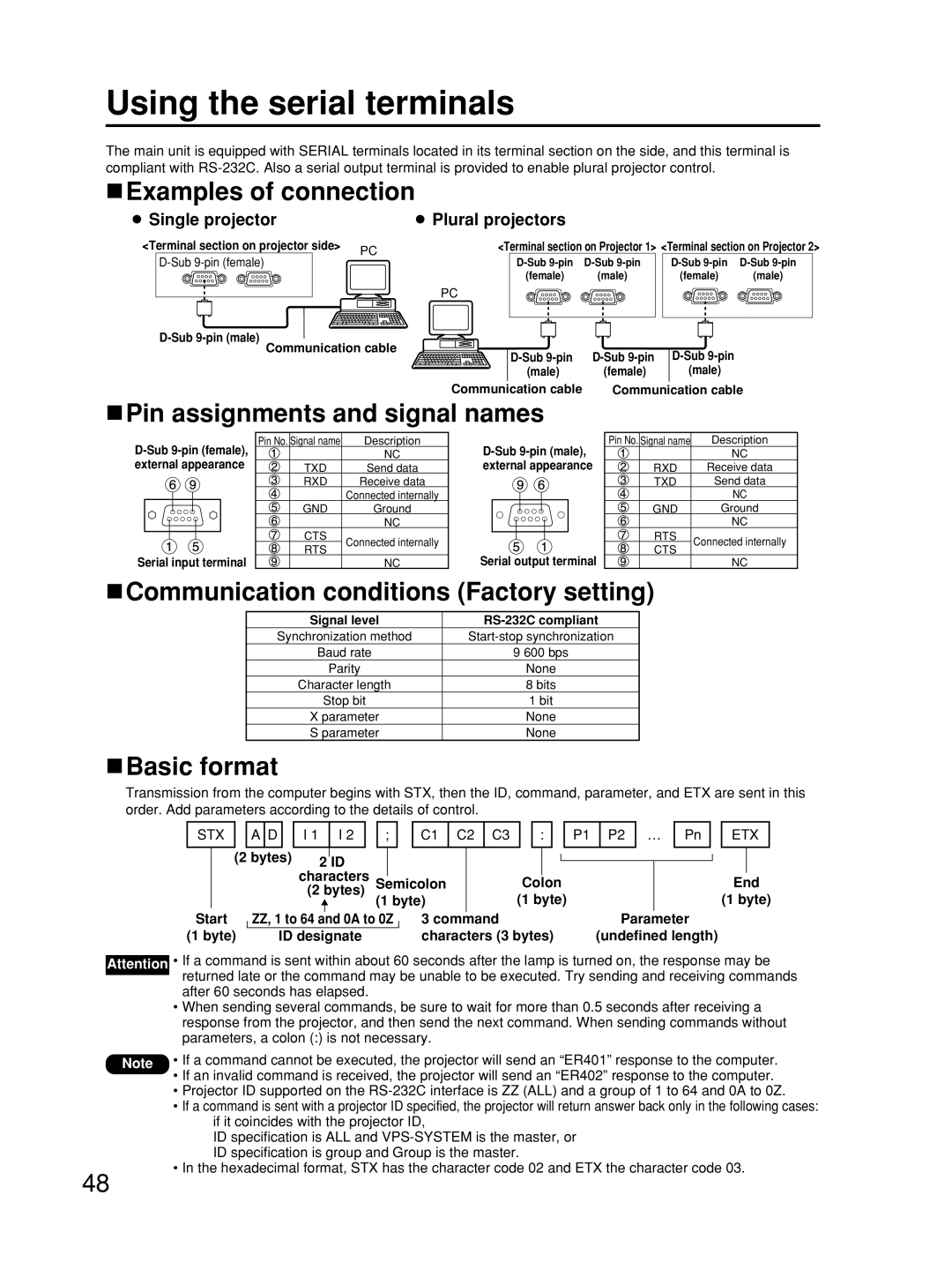 Alcatel Carrier Internetworking Solutions TQBJ0223 manual Using the serial terminals, Examples of connection, Basic format 