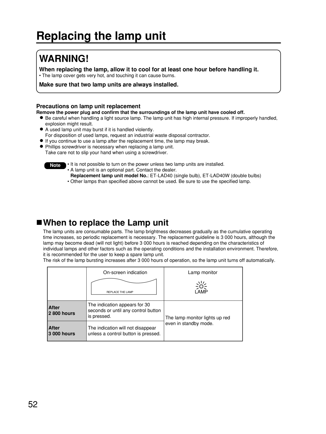 Alcatel Carrier Internetworking Solutions TQBJ0223 Replacing the lamp unit, When to replace the Lamp unit, After, Hours 