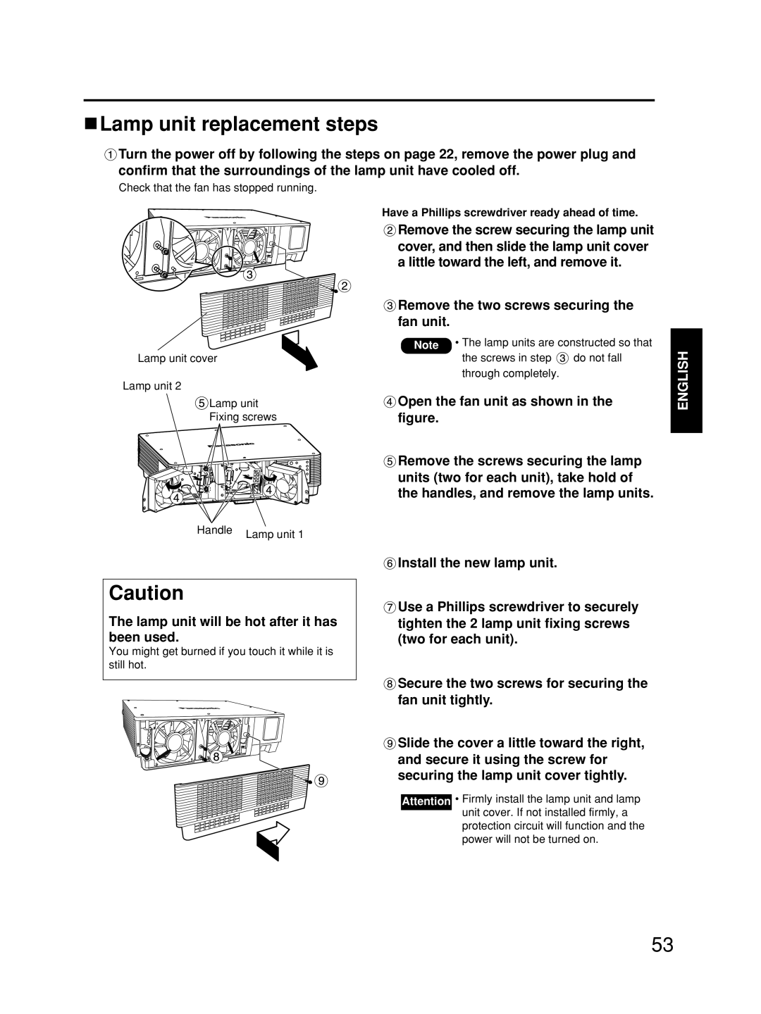 Alcatel Carrier Internetworking Solutions TQBJ0223 manual Lamp unit replacement steps 