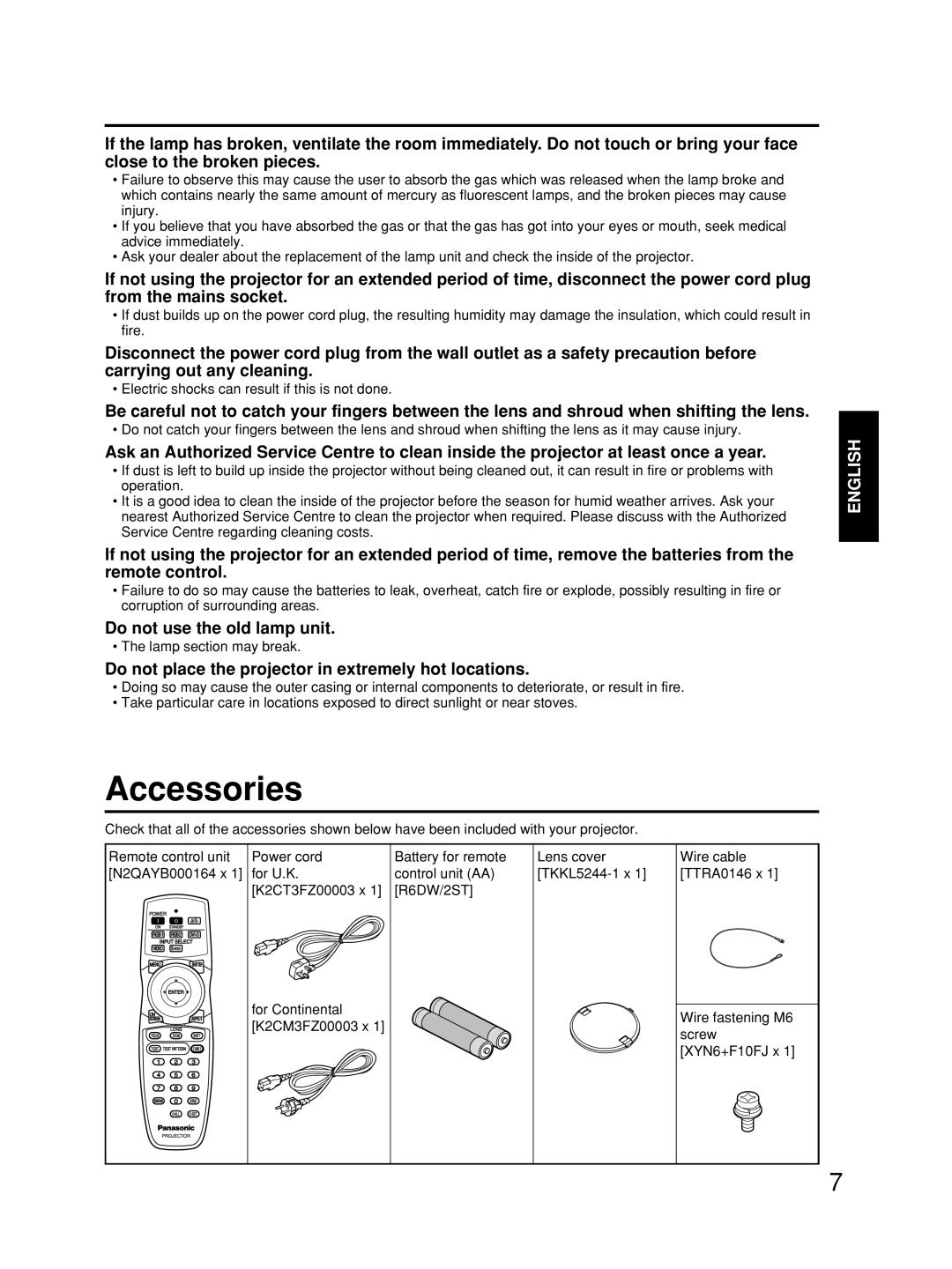 Alcatel Carrier Internetworking Solutions TQBJ0223 manual Accessories, Do not use the old lamp unit, Lamp section may break 