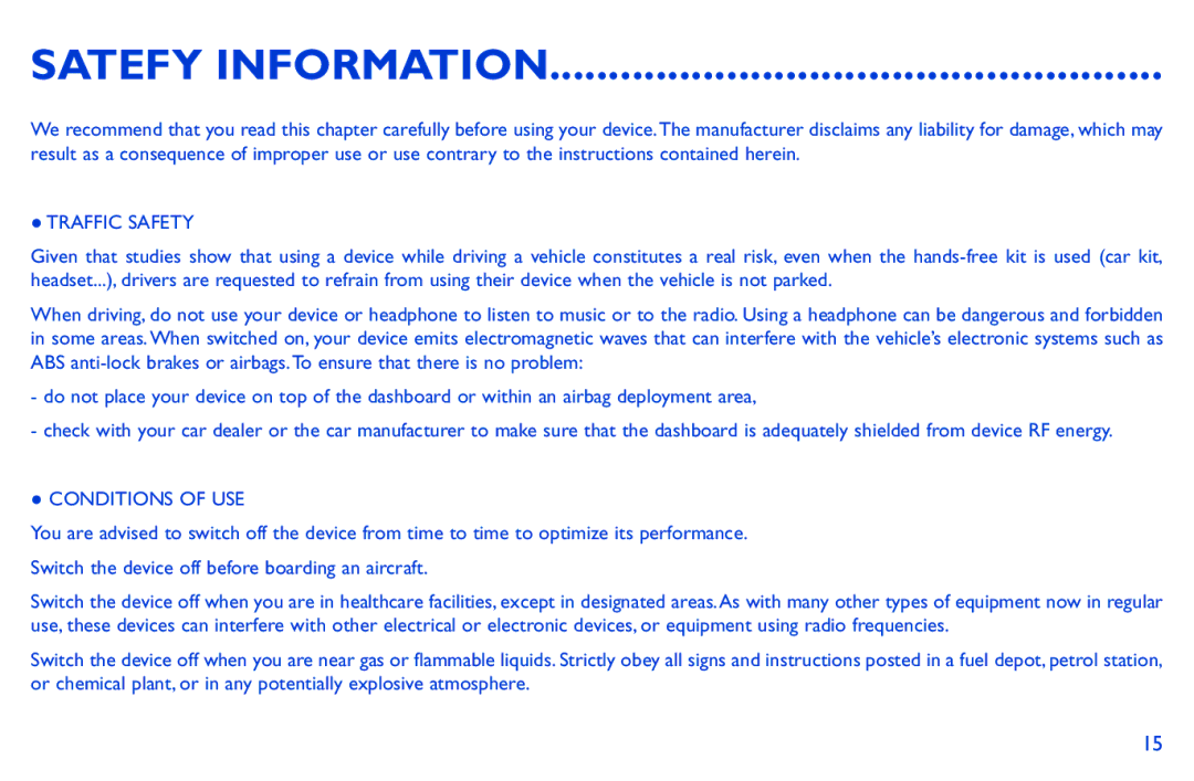 Alcatel Evo 7 manual Traffic Safety, Conditions of USE 