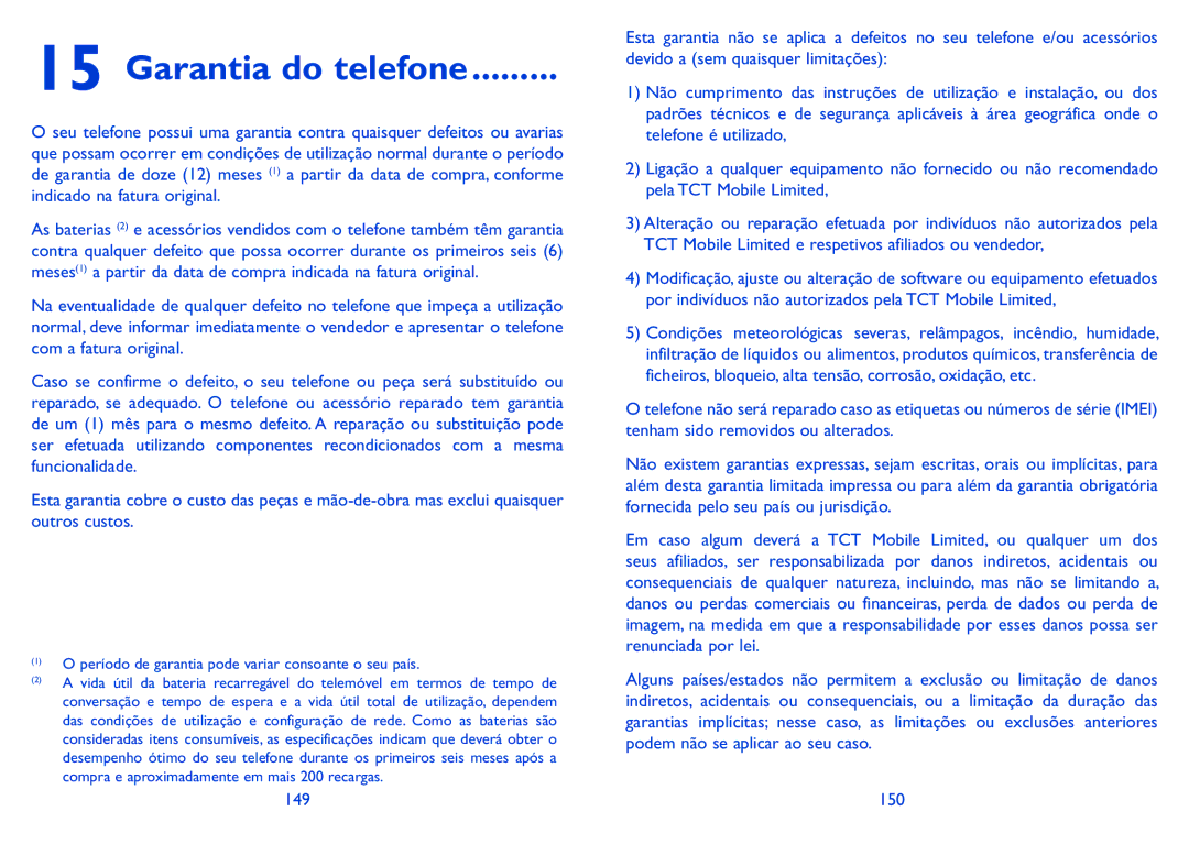 Alcatel HERO manual Garantia do telefone, 150 