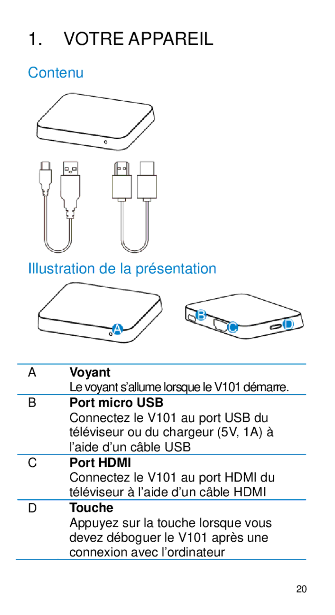 Alcatel Home V101 manual Votre Appareil, Contenu Illustration de la présentation 