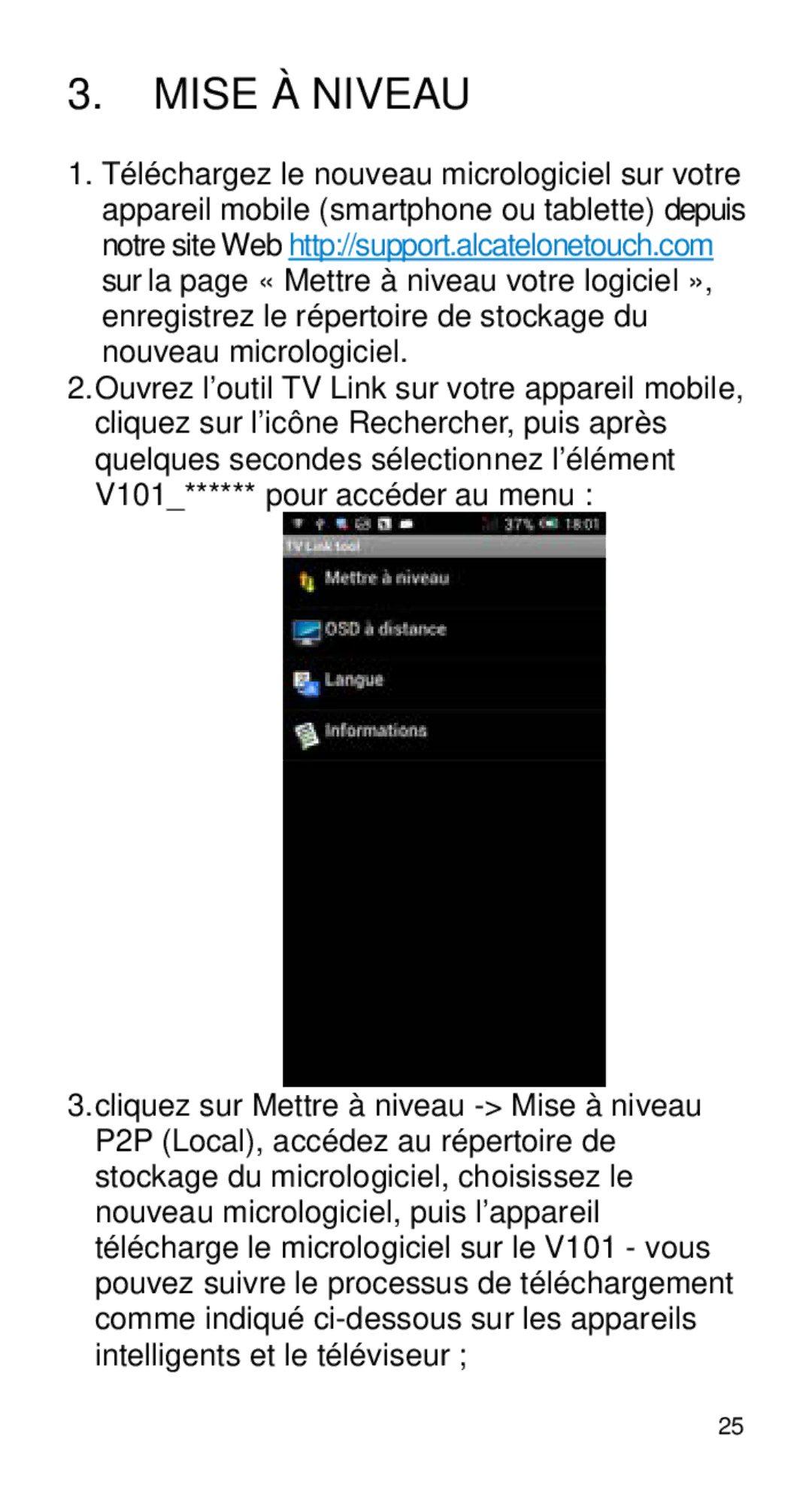 Alcatel Home V101 manual Mise À Niveau, V101****** pour accéder au menu 