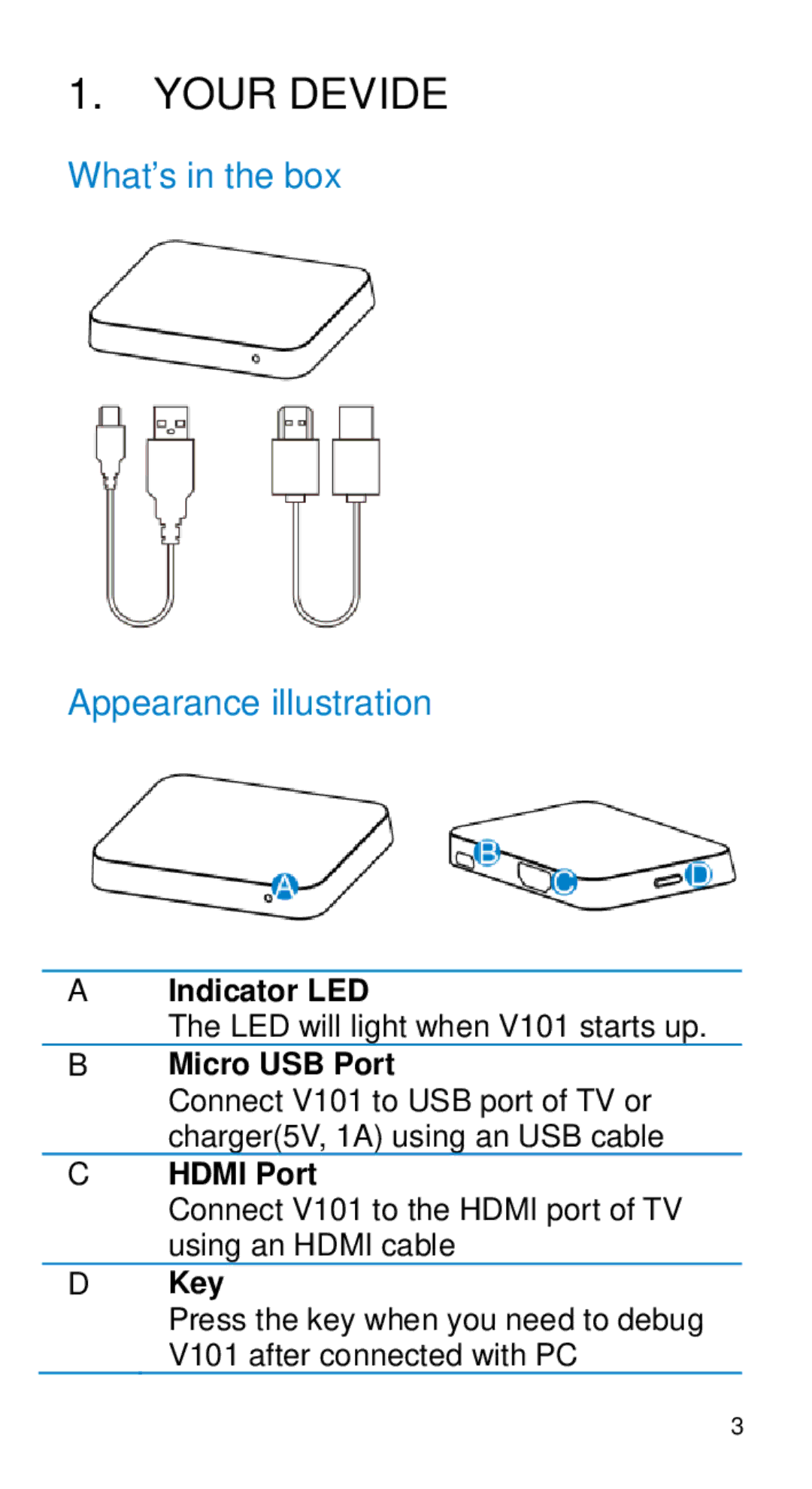 Alcatel Home V101 manual Your Devide, What’s in the box Appearance illustration 