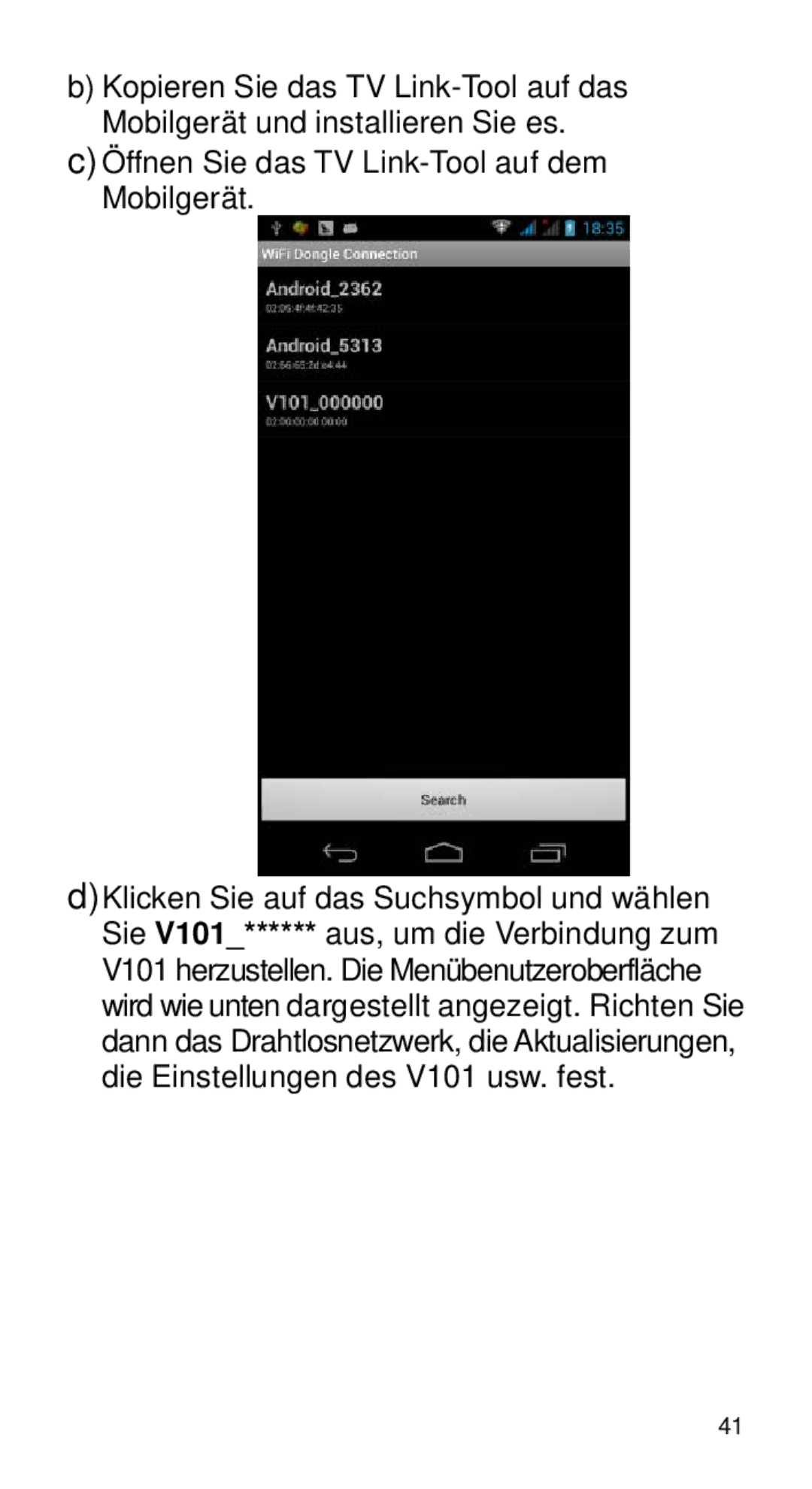 Alcatel Home V101 manual Öffnen Sie das TV Link-Tool auf dem Mobilgerät 