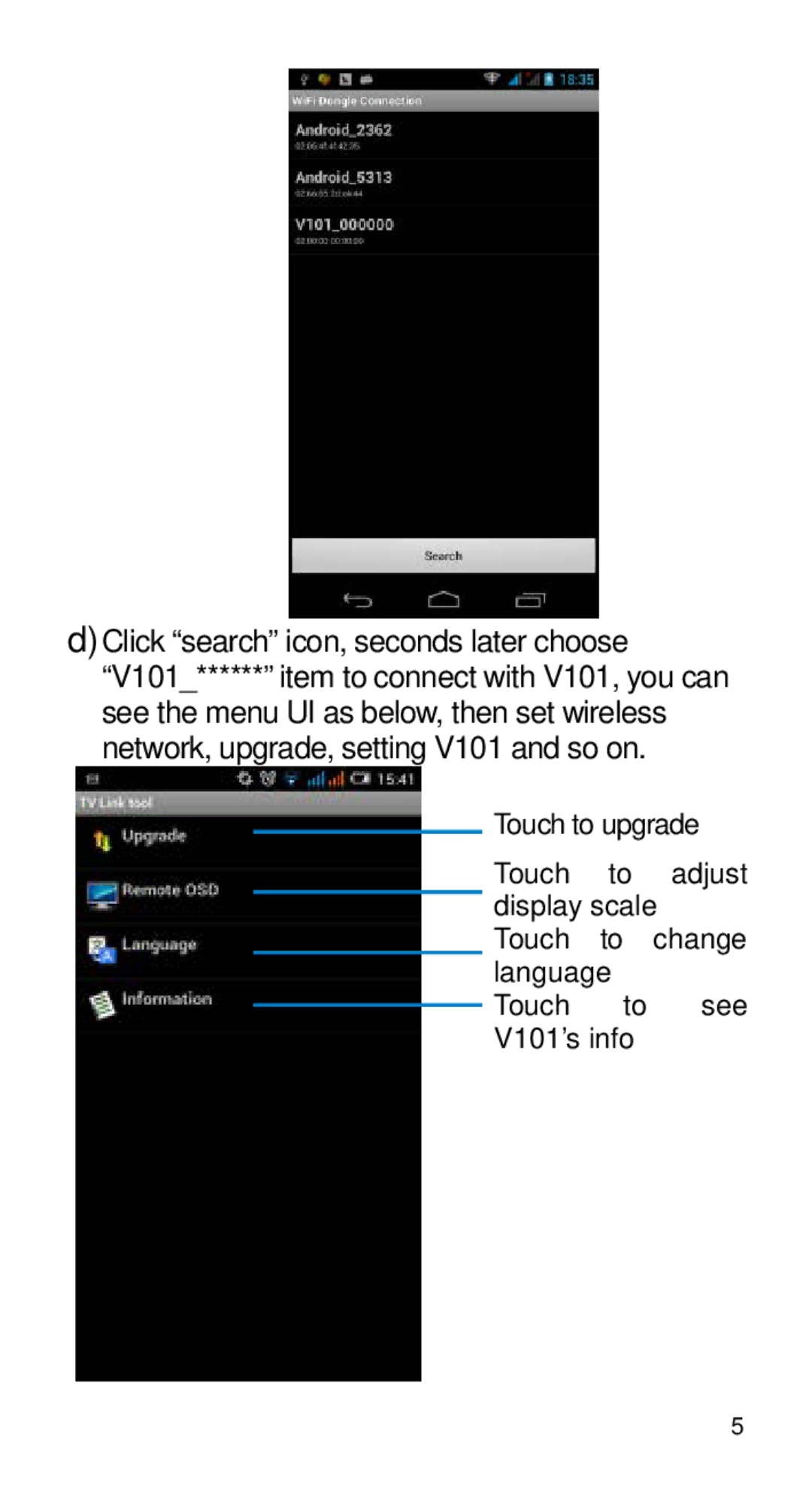 Alcatel Home V101 manual DClick search icon, seconds later choose 