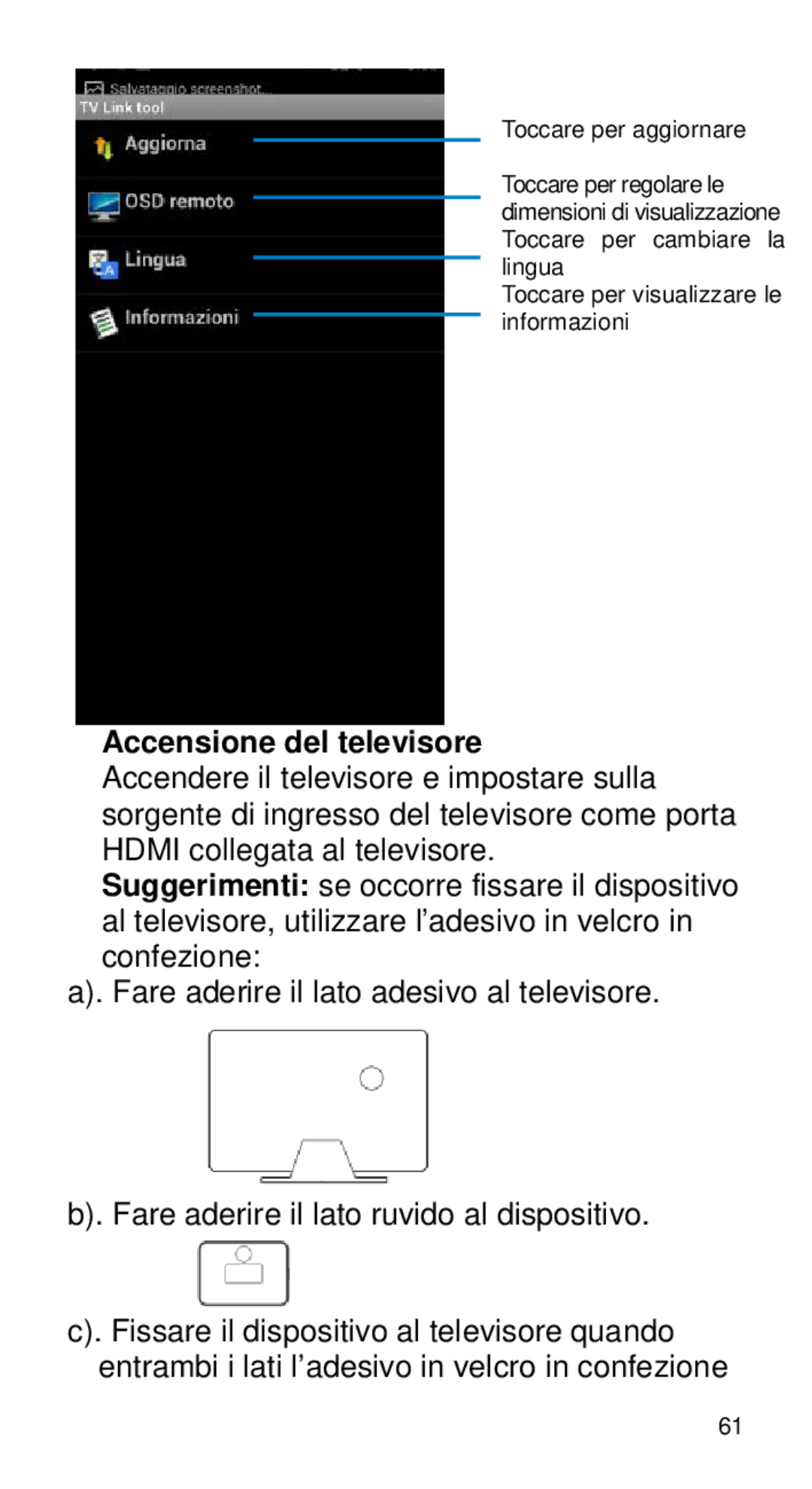 Alcatel Home V101 manual Accensione del televisore, Toccare per aggiornare 