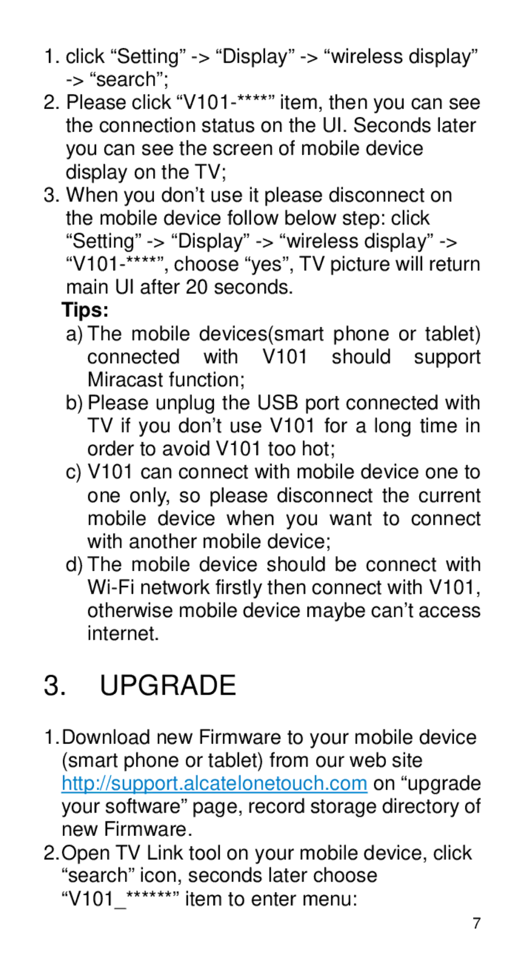 Alcatel Home V101 manual Upgrade, Tips 