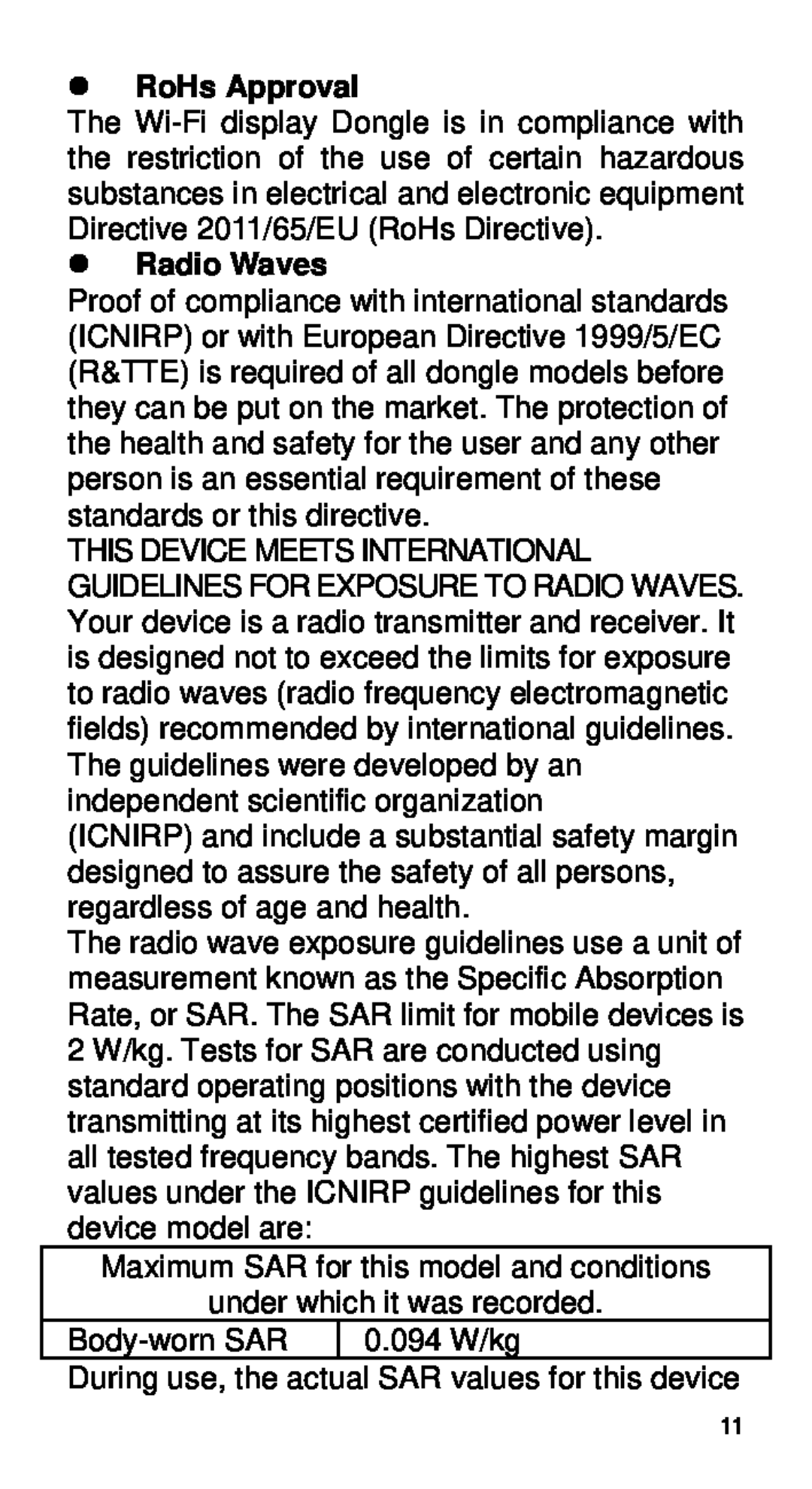 Alcatel Home V101 manual  RoHs Approval,  Radio Waves 