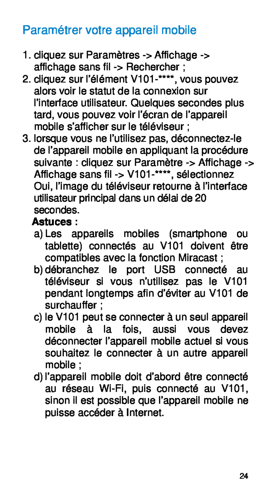 Alcatel Home V101 manual Paramétrer votre appareil mobile, Astuces 