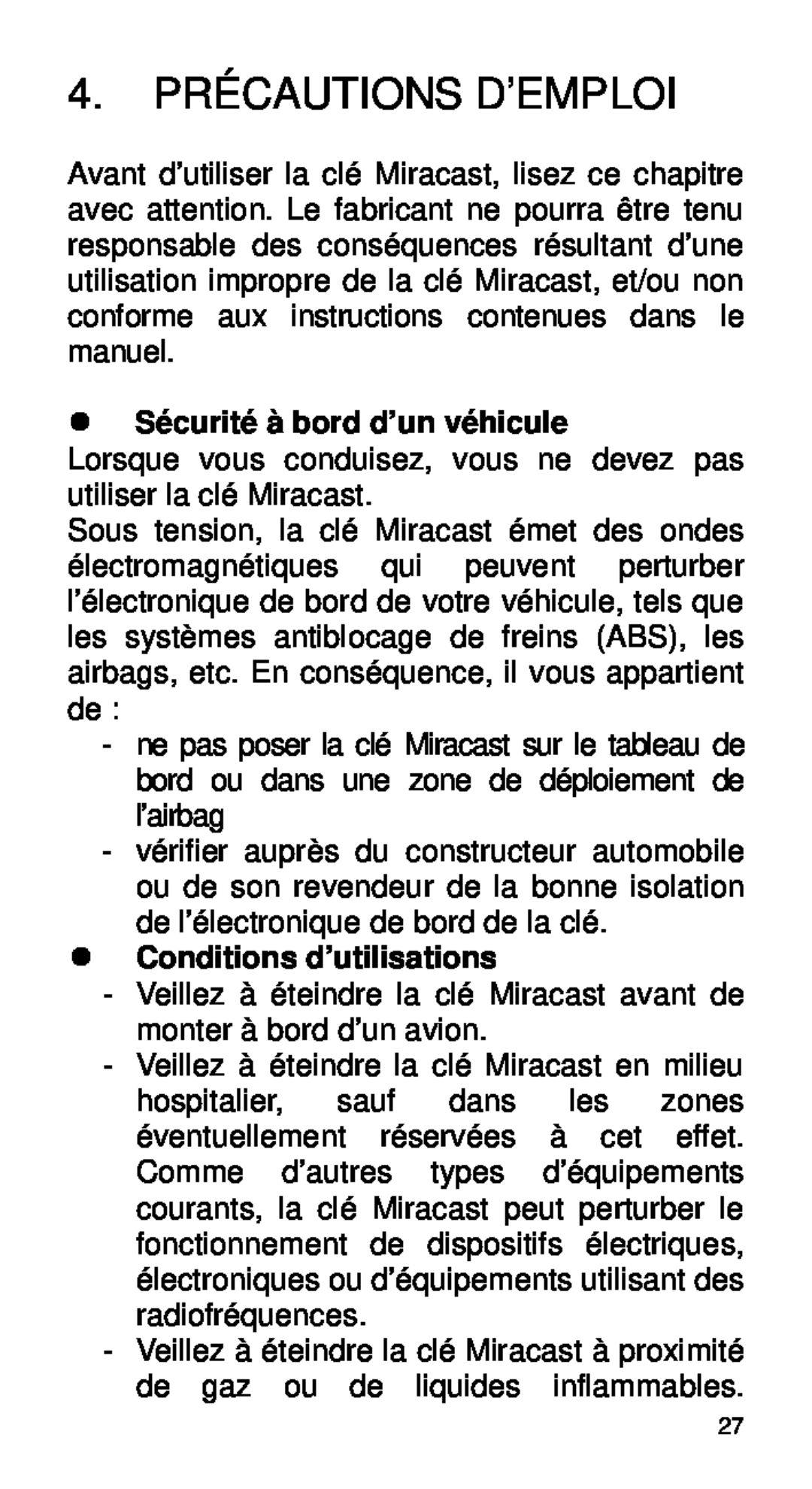 Alcatel Home V101 manual 4. PRÉCAUTIONS D’EMPLOI,  Sécurité à bord d’un véhicule,  Conditions d’utilisations 
