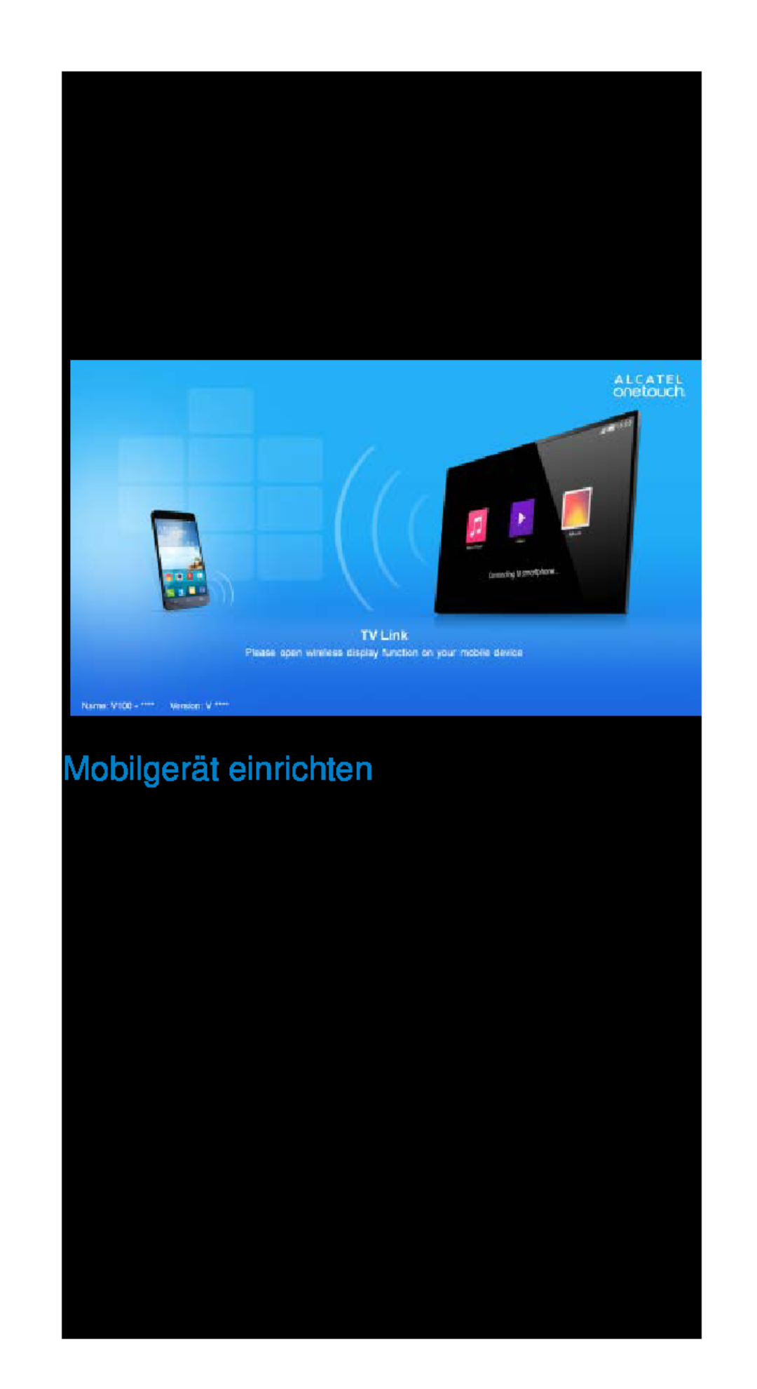 Alcatel Home V101 manual Kurzanleitung Zur Display-Übertragung, Mobilgerät einrichten 