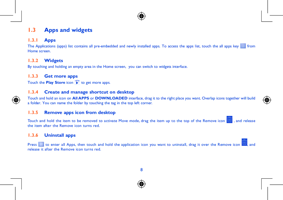 Alcatel I216X manual Apps and widgets 