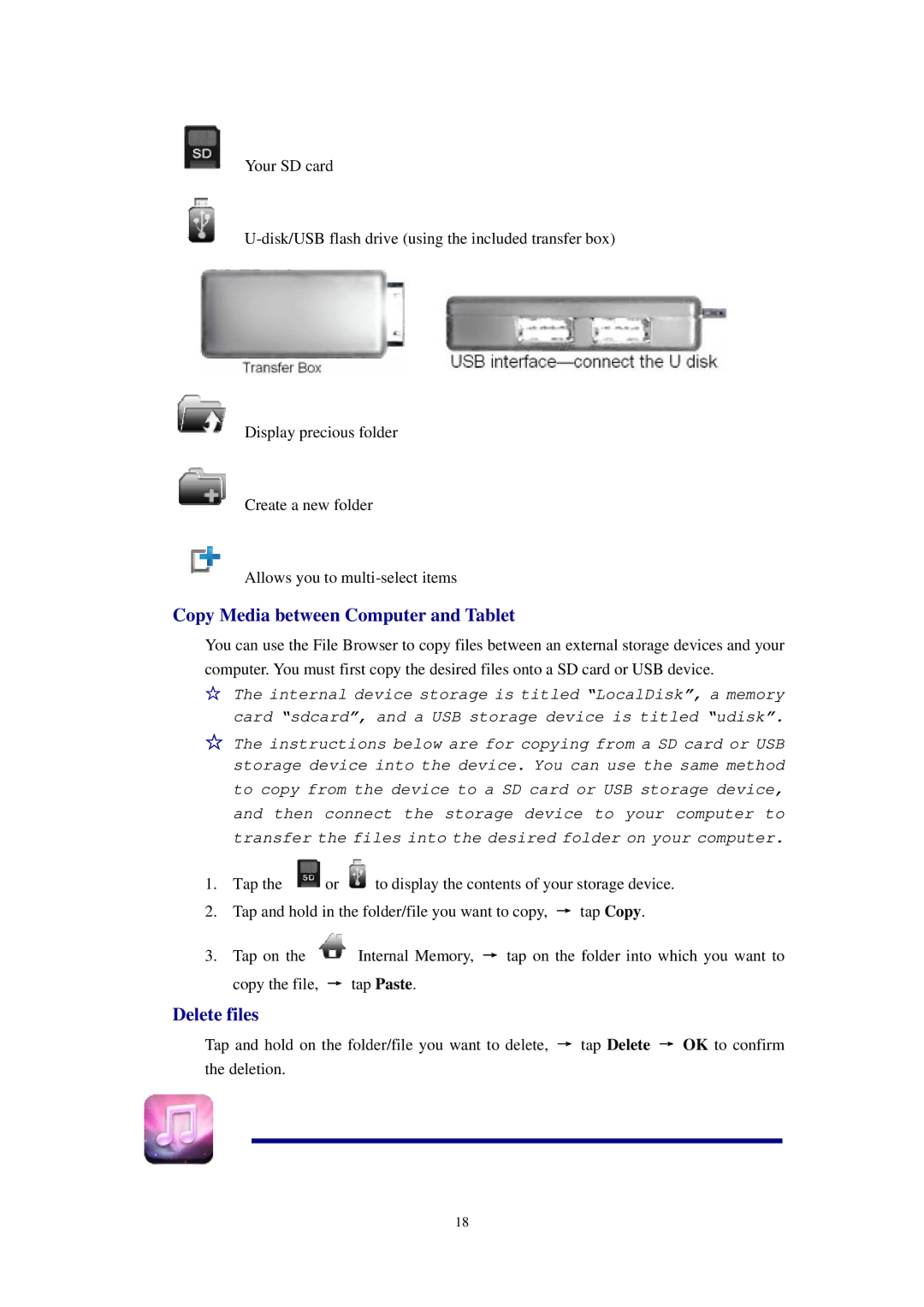 Alcatel ID702WTA manual Copy Media between Computer and Tablet, Delete files 