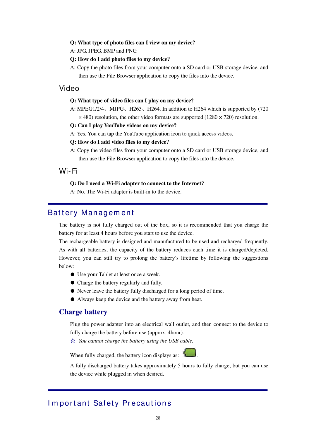 Alcatel ID702WTA manual Battery Management, Important Safety Precautions 