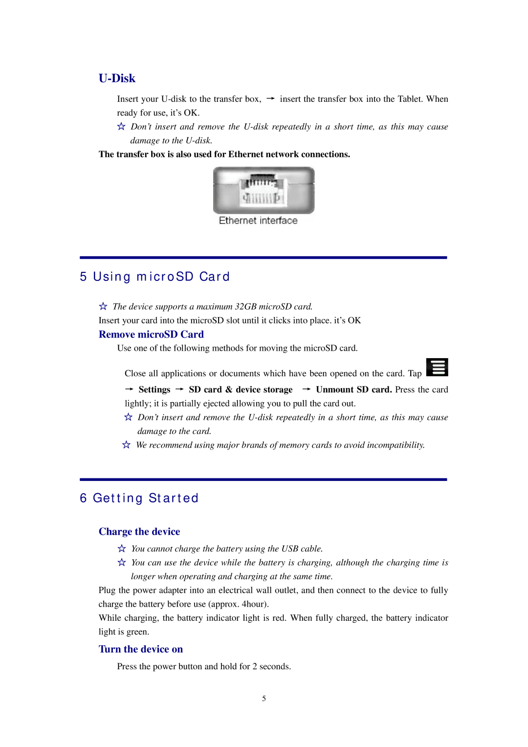 Alcatel ID702WTA manual Using microSD Card, Getting Started, Remove microSD Card, Charge the device, Turn the device on 