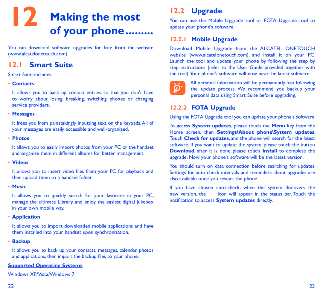 Alcatel IDOL 2 MINI S manual Making the most of your phone Smart Suite, Mobile Upgrade, Fota Upgrade 