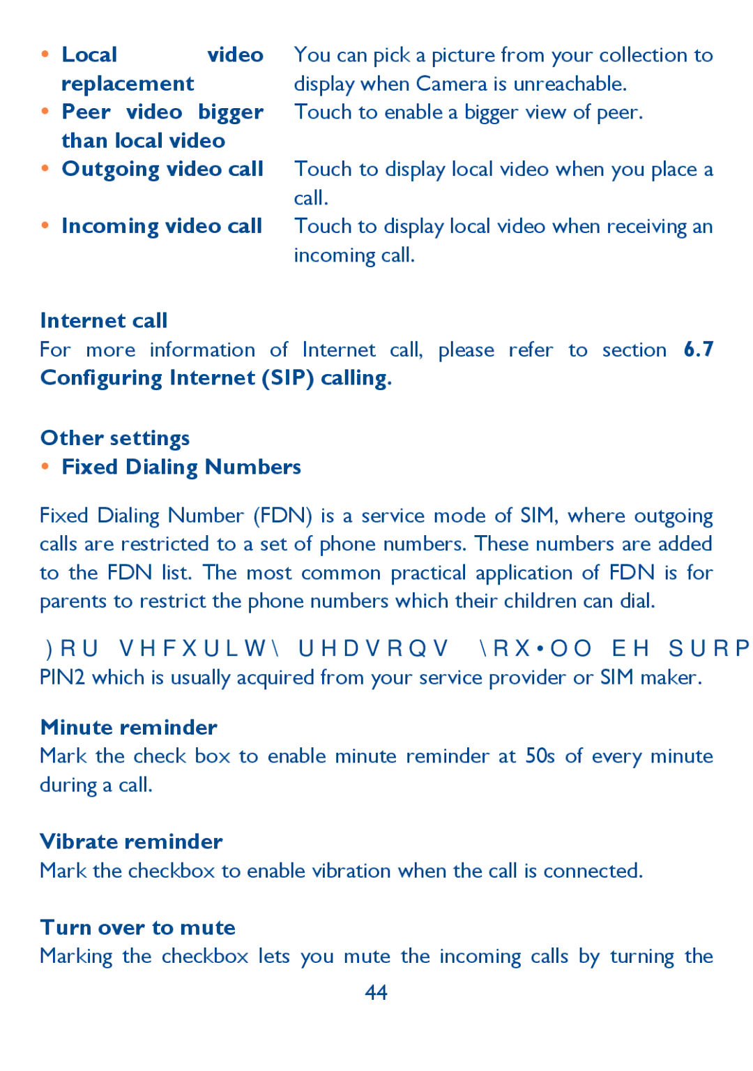 Alcatel Idol (6030A), 6030N manual Internet call, Minute reminder, Vibrate reminder, Turn over to mute 