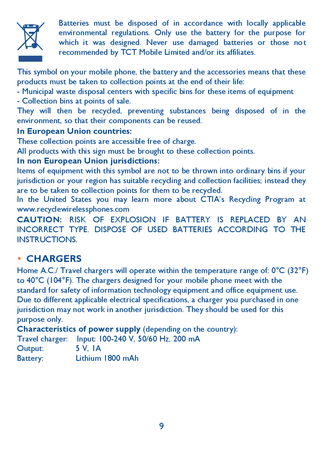 Alcatel 6030N, Idol (6030A) manual  Chargers 