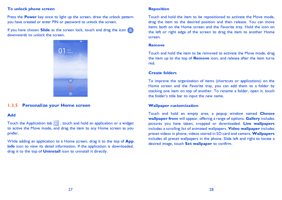 Alcatel IDOL MINI manual Personalize your Home screen 