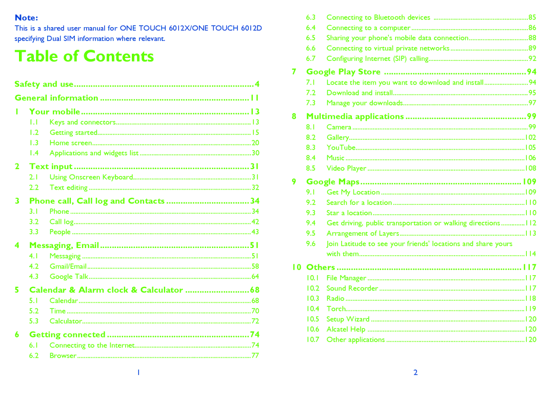 Alcatel IDOL MINI manual Table of Contents 