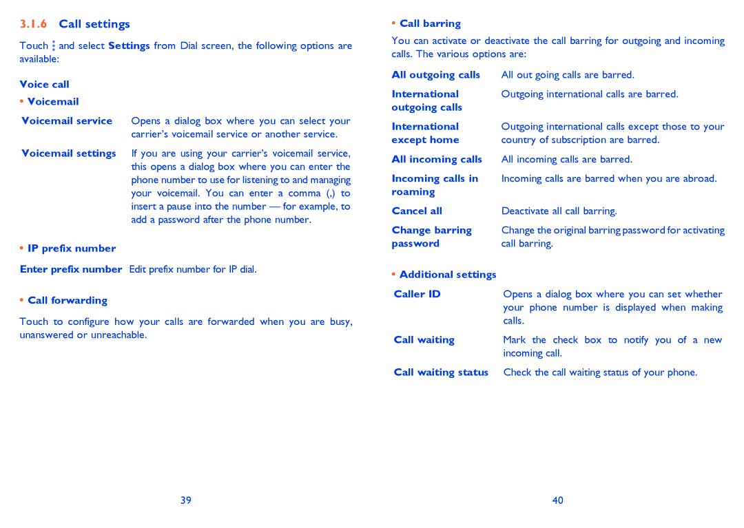 Alcatel IDOL MINI manual Call settings 