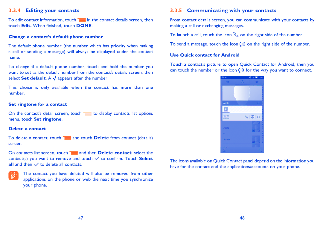 Alcatel IDOL MINI manual Editing your contacts, Communicating with your contacts 