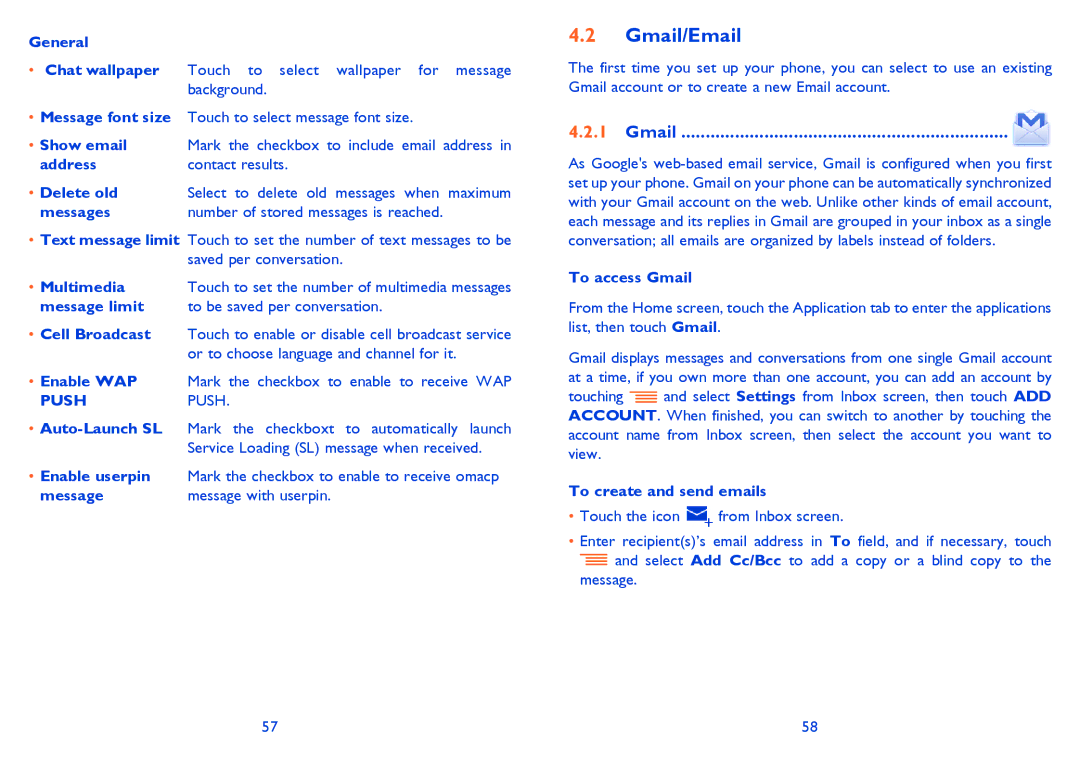 Alcatel IDOL MINI manual Gmail/Email, Pushpush 