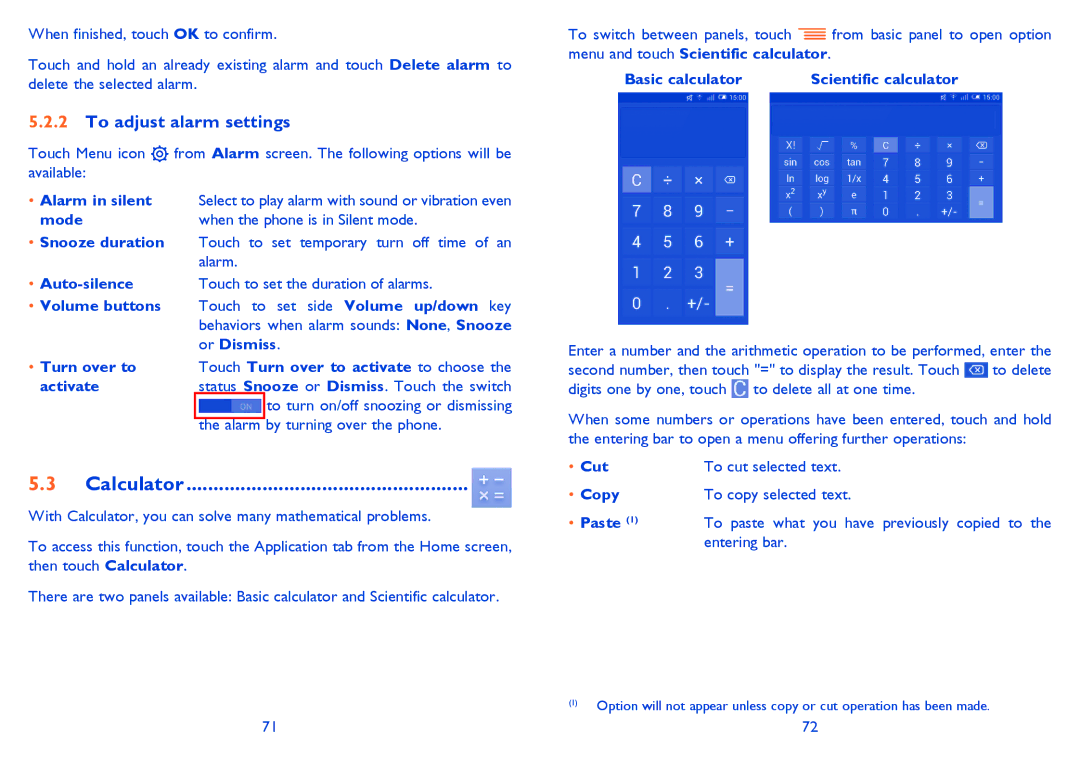 Alcatel IDOL MINI manual Calculator, To adjust alarm settings 