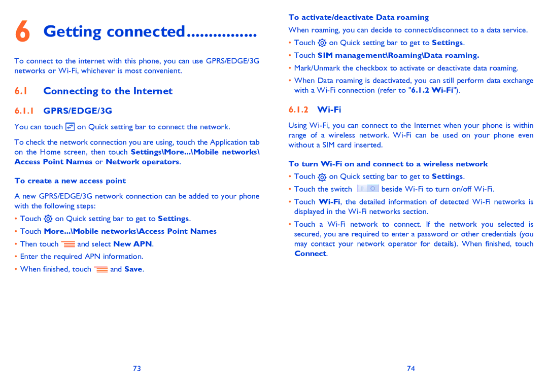 Alcatel IDOL MINI manual Getting connected, Connecting to the Internet, GPRS/EDGE/3G, Wi-Fi 