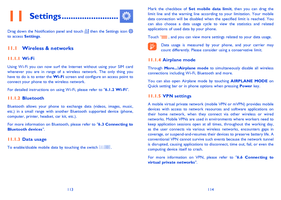 Alcatel IDOL MINI manual Settings, Wireless & networks 