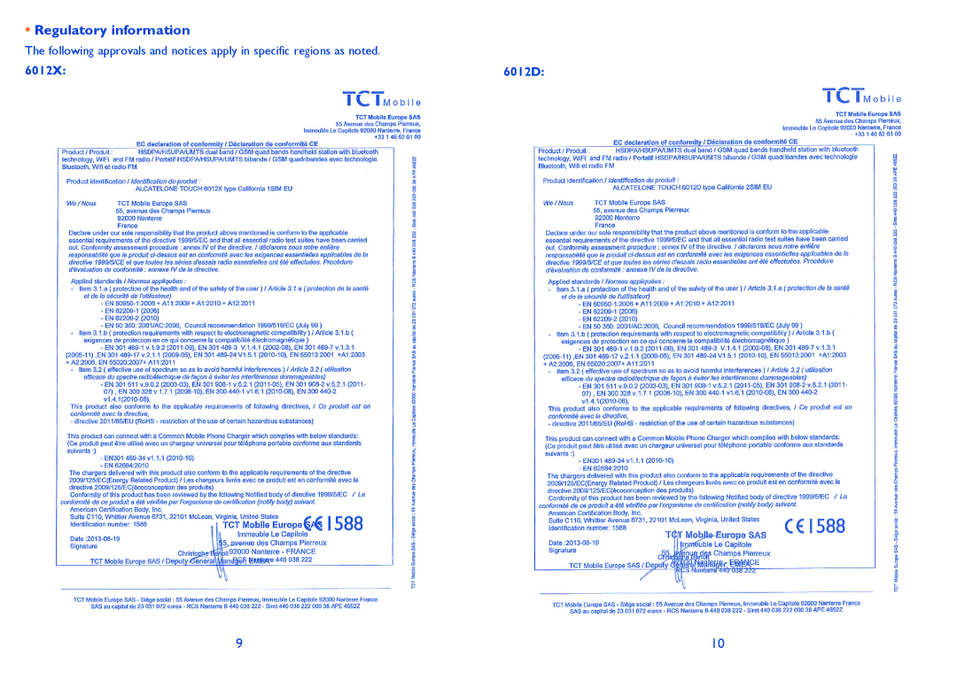 Alcatel IDOL MINI manual Regulatory information 