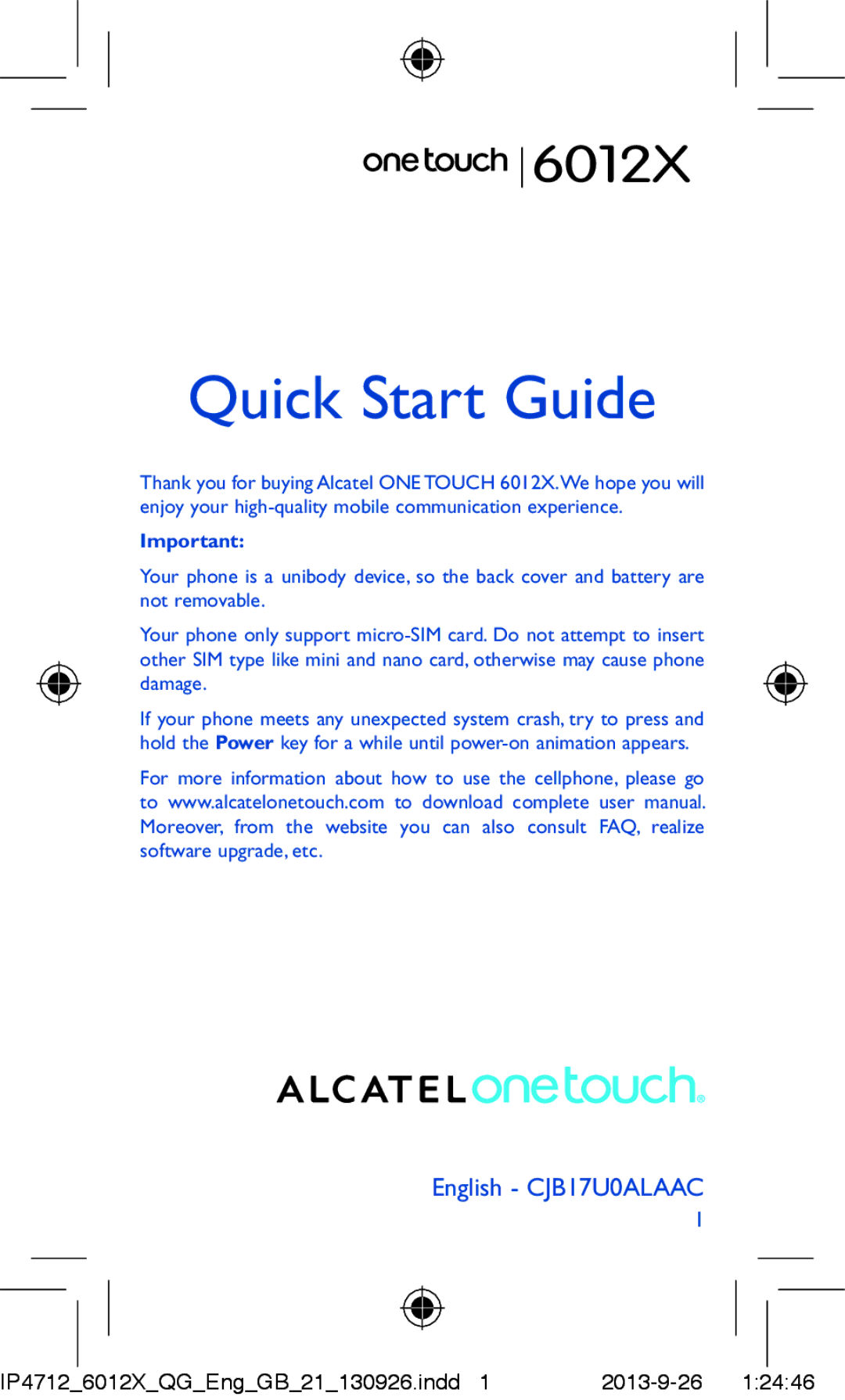 Alcatel IDOL MINI manual Quick Start Guide 