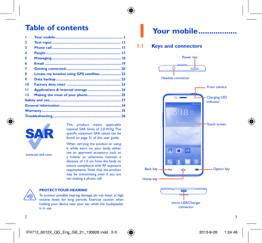 Alcatel IDOL MINI manual Table of contents, Your mobile 