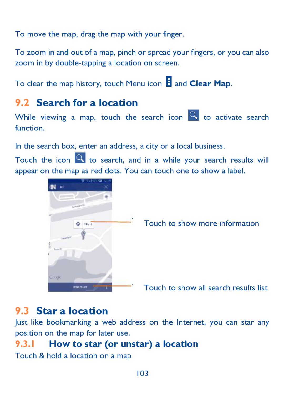 Alcatel IDOL ULTRA manual Search for a location, Star a location, How to star or unstar a location 