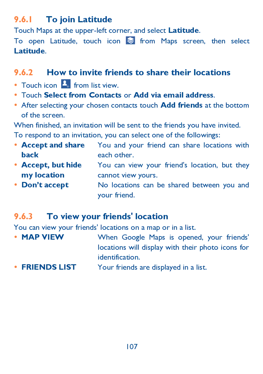 Alcatel IDOL ULTRA manual To join Latitude, How to invite friends to share their locations, To view your friends location 