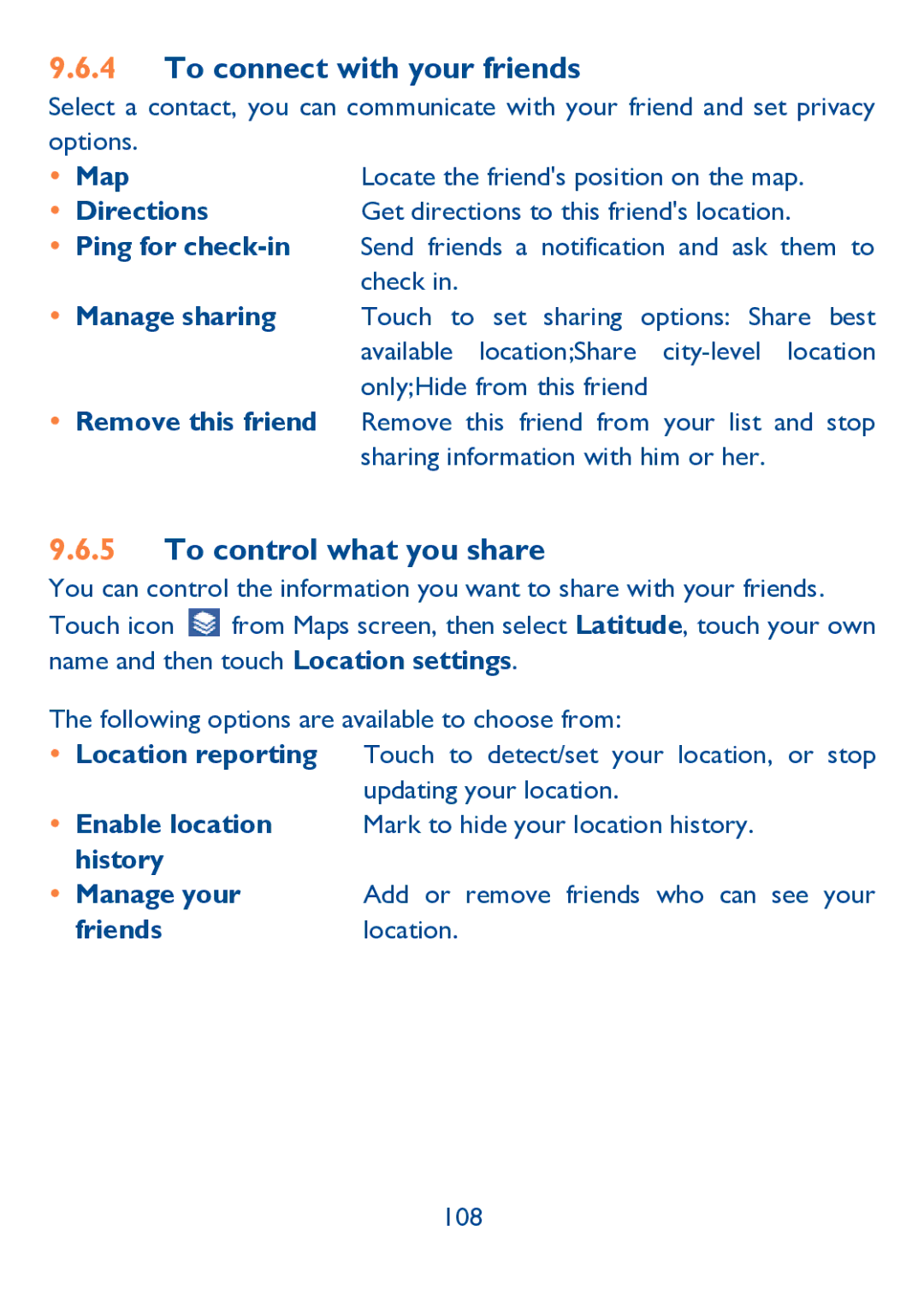 Alcatel IDOL ULTRA manual To connect with your friends, To control what you share, Map, Directions 