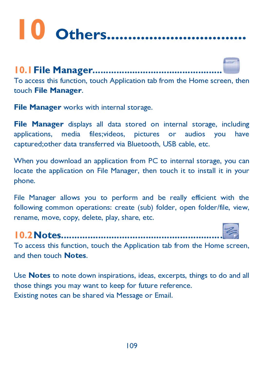 Alcatel IDOL ULTRA manual Others, 10.1File Manager, 10.2Notes 