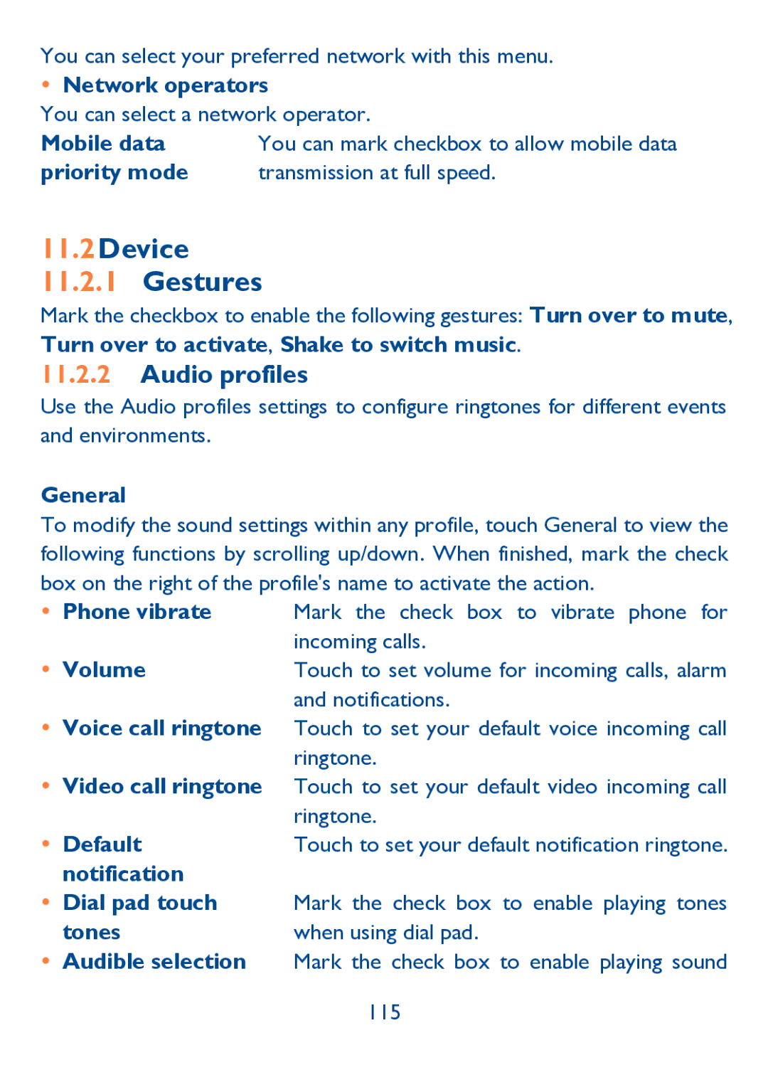 Alcatel IDOL ULTRA manual Device Gestures, Audio profiles 