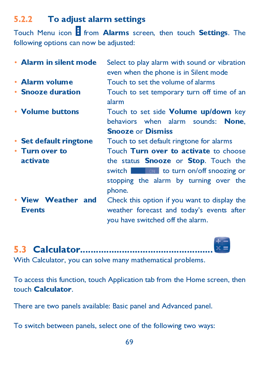 Alcatel IDOL ULTRA manual Calculator, To adjust alarm settings, Alarm volume, Events 