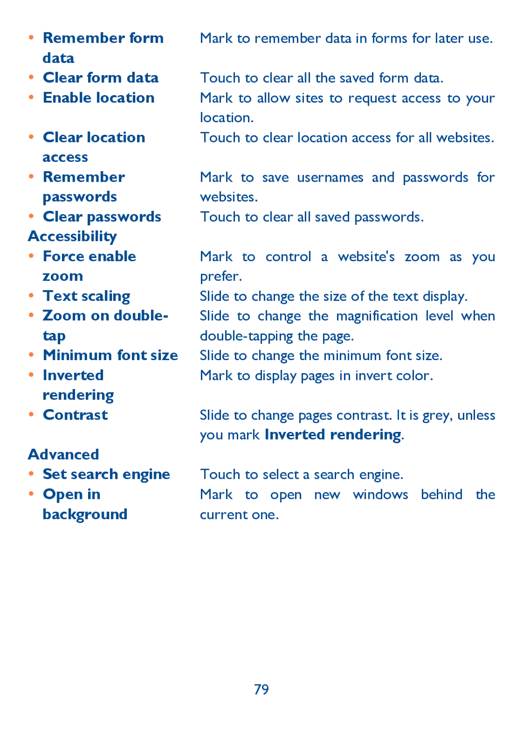Alcatel IDOL ULTRA manual Passwordswebsites, Tap, You mark Inverted rendering, Advanced 
