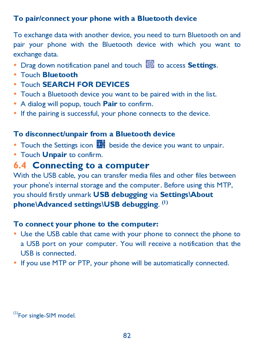 Alcatel IDOL ULTRA manual Connecting to a computer, To pair/connect your phone with a Bluetooth device 